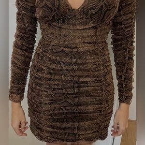 Zara Sexy mini dress V- neck, long sleeve,Draped fabric,snake print.